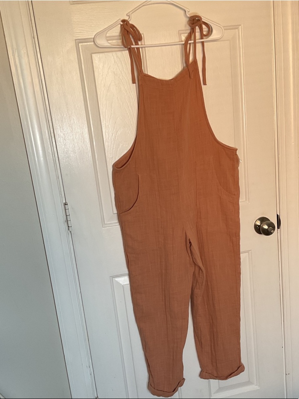 aerie Rust-Tan Tie-Shoulder Jumpsuit Gauzy 100% Cotton